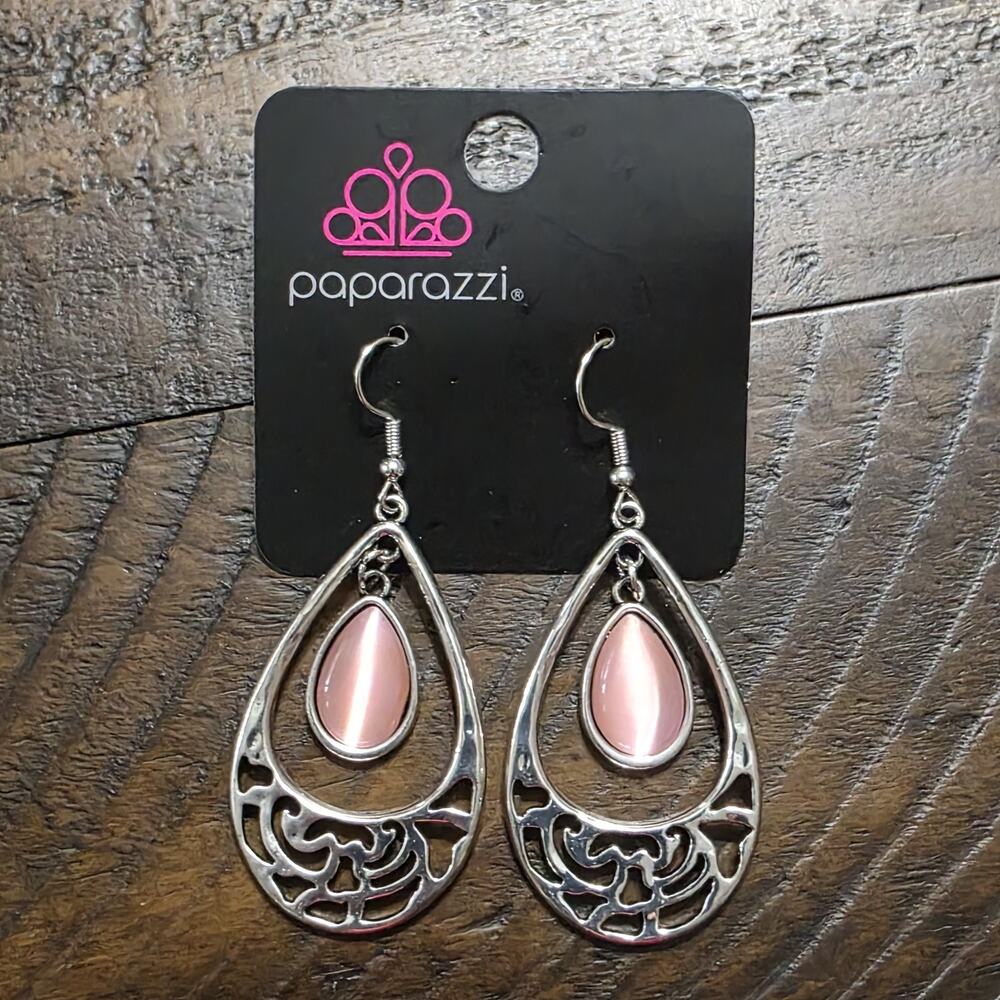 Paparazzi Pink Teardrop Dangle Earrings Silver Tone Filigree Drop Fashion Jewelr